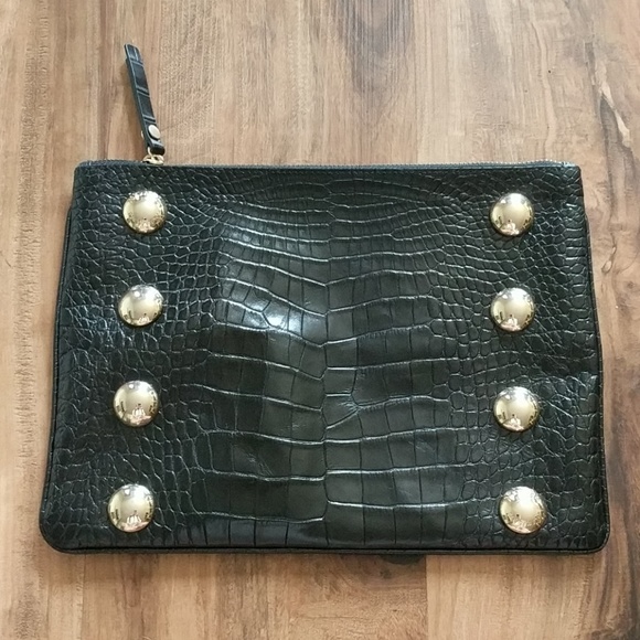 MaxMara Handbags - EUC MaxMara Embossed Leather Gold Studded Clutch